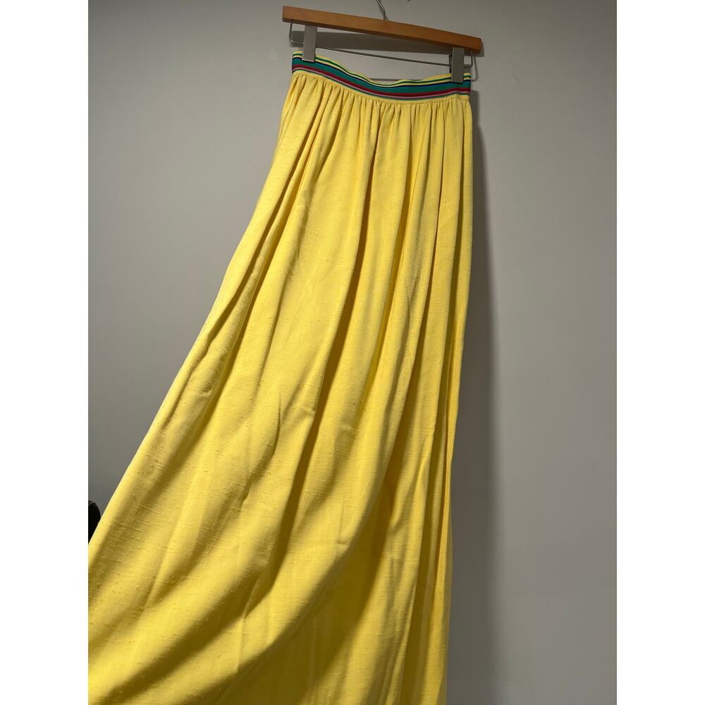 Vintage Homemade Maxi Skirt Butter Yellow with Ribbon Size Small JL - Picture 3 of 14